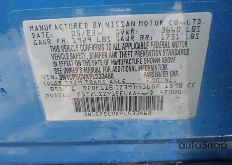 2023 Nissan Kicks Sv Xtronic Cvt из США, поврежденный, VIN 3N1CP5CVXPL533468